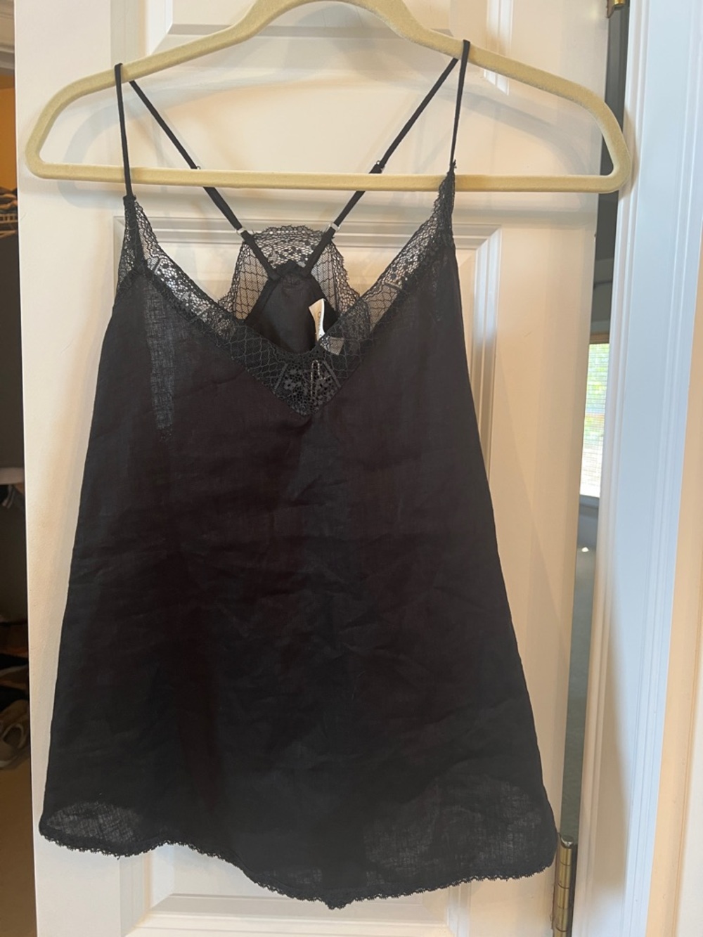 Black Lace-Trim Linen Tank Top - Brand: